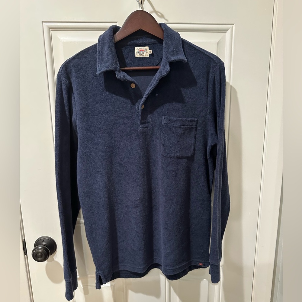 Faherty Towel Terry Long Sleeve Polo Shirt